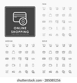 online shopping thin, medium and bold line icons