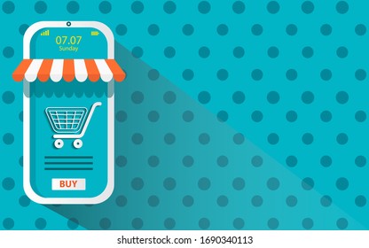 Compras en línea a través de aplicaciones móviles y en sitios web Marketing en línea y marketing digital Vista vertical ilustración vectorial