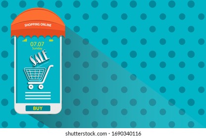 Online shopping through mobile applications and on websites Online marketing and digital marketing Vertical view Vector illustration
