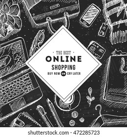 Online shopping top view illustration.