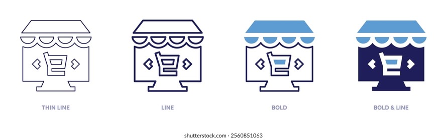 Online shopping trusted sites icon in 4 different styles. Thin Line, Line, Bold, and Bold Line. Duotone style. Editable stroke.