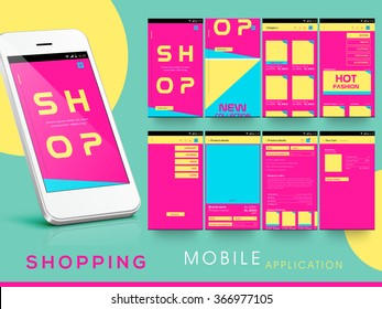 Online Shopping UI, UX and GUI template layout including Product Category, Product Details and Place Order Screens for e-commerce responsive website and mobile apps.