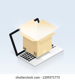 online shopping unboxing vector