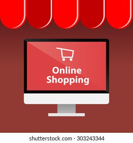 Online shopping using computer icon, vector illustration