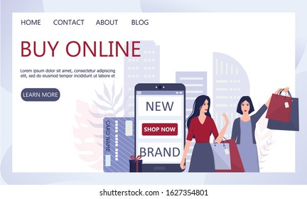 Online shopping using devices. Modern technology, internet and e-commerce web banner. Mobile marketing and PPC technology. Customer service and delivery. Isolated flat vector illustration