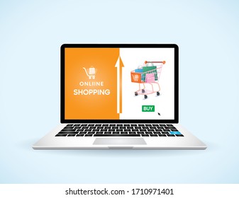 Online shopping using devices. Modern technology, internet and e-commerce web banner. Mobile marketing and technology. Customer service and delivery. Vector illustration