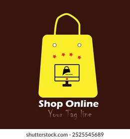 Compras en línea usando la Ilustración vectorial del portal del ordenador portátil y del Web con el logotipo del ordenador portátil