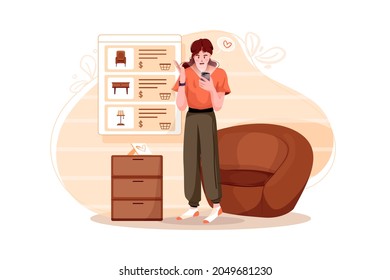 Online shopping using mobile phone Illustration concept. Flat illustration isolated on white background.