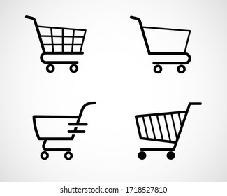 Online shopping using Smart phone, With the concept graphic showing  screen with hand shopping cart icon in black and white. linear icon illustration on white background