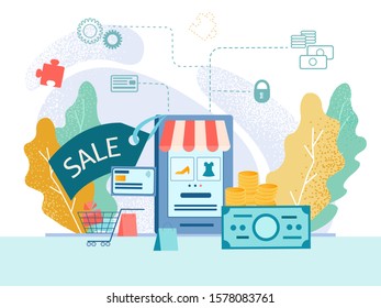 Online Shopping using Smartphone Apps internet shop and online retailer. Vector illustration Online Shop concept.