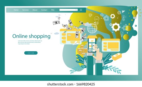 online shopping using smartphone with ordering,pay,Illustration creative  modern design idea  concept vector  infographic template.