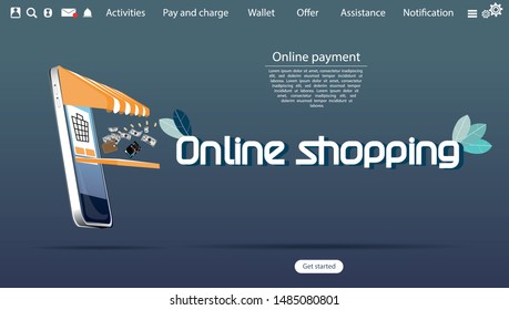 Online shopping using smartphone with Text Online shopping   -  Creativity modern Idea and Concept illustration vector Infographics template.