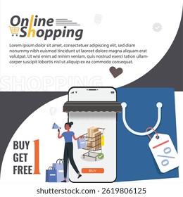 Online-Shopping-Vektorkonzept 10. Shopping-Design. Kaufen. 