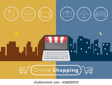 Online shopping with vector concept infographic