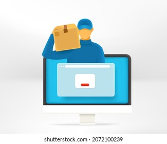 Online shopping vector concept. Man delivering goods