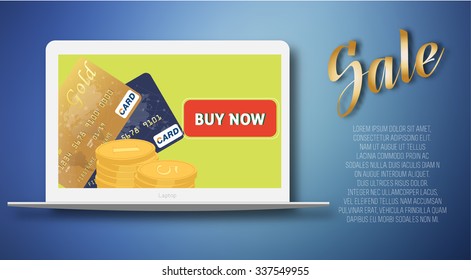Online shopping vector design. Sale lettering