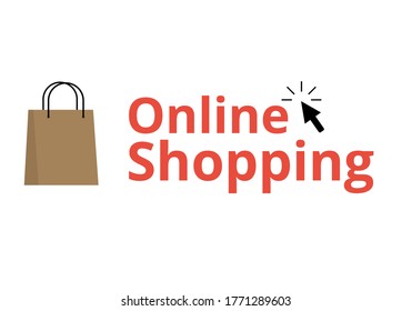 Vector de compras en línea. Concepto de comercio electrónico. Haga clic en el icono. Icono de bolsa de compra. Diseño plano sobre fondo blanco.
