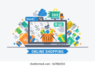 Online shopping. Vector flat  illustration for web design.