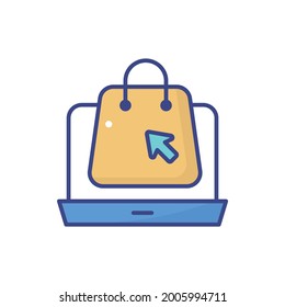 Online Shopping vector flat outline fill icon style illustration. EPS 10 file 