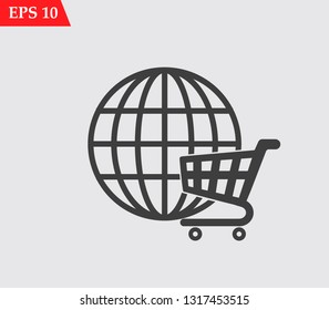 Online Shopping vector Icon . e-business shop icon. Shop symbol . Shopping cart vector illustration .Flat design 