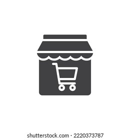 Icono de vector de compra en línea. signo plano relleno para concepto móvil y diseño web. Almacenar icono de glifo del carrito de la compra. Símbolo, ilustración del logotipo. Gráficos vectoriales