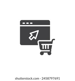 Online Shopping vector icon. filled flat sign for mobile concept and web design. Website with shopping cart and arrow glyph icon. E-commerce platform symbol, logo illustration. Vector graphics