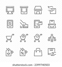 Online shopping vector icon. Include shop store, delivery, cart, bag. Paid or pay by credit card. Concept of sale, buy or purchase. Editable stroke.