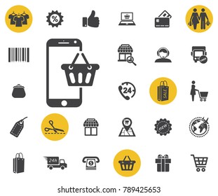 Online shopping vector icon on white background. Phone application vector. Simple shopping icons set. Universal shopping icon to use for web and mobile UI, set of basic UI shopping elements.