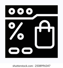 Icono de Vector de compras en línea, página web, navegador, icono de comercio electrónico. Icono aislado del Vector de la silueta. 