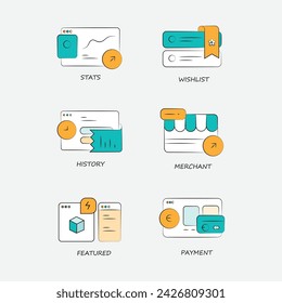 Online-Shopping Vektor-Icons: Digital Retail Symbole und E-Commerce-Illustrationen.