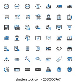 Juego de iconos de vectores de compras en línea, diseños de símbolos