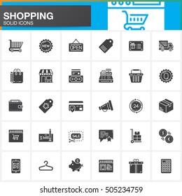 Online shopping vector icons set, modern solid symbol collection, filled pictogram pack isolated on white, logo illustration