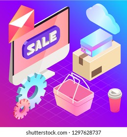 Online shopping. Vector illustration of business. Sale, internet, design. Digital marketing picture.