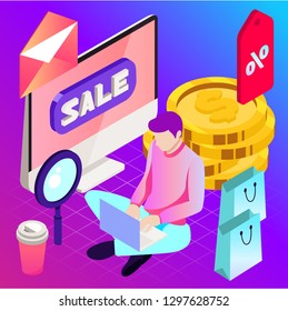 Online shopping. Vector illustration of business. Sale, internet, design. Digital marketing picture.
