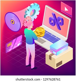 Online shopping. Vector illustration of business. Sale, internet, design. Digital marketing picture.