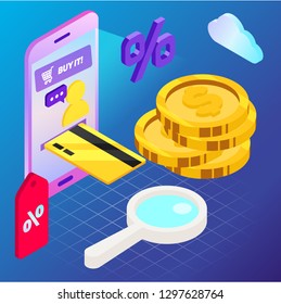 Online shopping. Vector illustration of business. Sale, internet, design. Digital marketing picture.