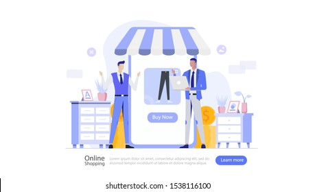Online Shopping Vector Illustration Concept , Suitable for web landing page, ui, mobile app, editorial design, flyer, banner, and other related occasion