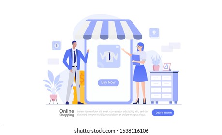 Online Shopping Vector Illustration Concept , Suitable for web landing page, ui, mobile app, editorial design, flyer, banner, and other related occasion