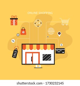 Online shopping vector illustration. e-commerce digital shop concept