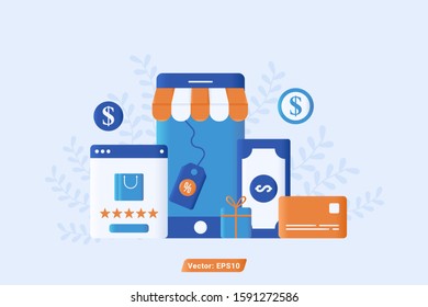 online shopping vector illustration flat style design. modern business concept