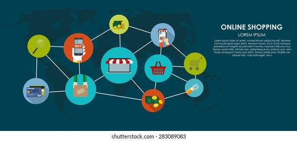 Online Shopping Vector Illustration. Flat Computing Background. EPS10