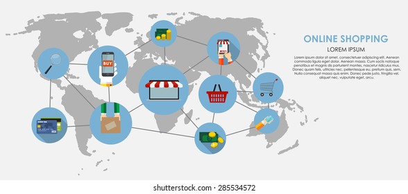 Online Shopping Vector Illustration. Flat Computing Background. EPS10