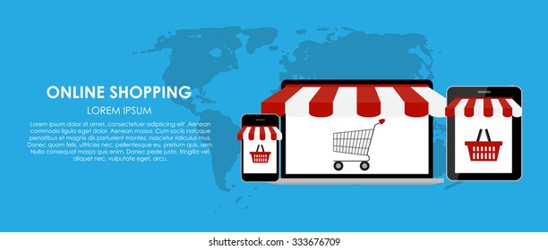Online Shopping Vector Illustration. Flat Computing Background. EPS10