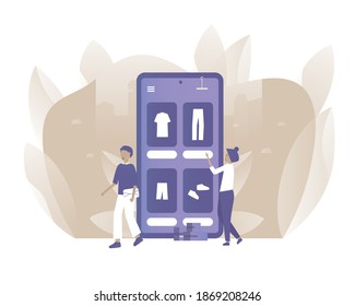 Online shopping. Vector illustration with Web and internet idea for business, start up, marketing, telework, remote working and freelancing 
