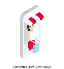Online shopping vector isometric illustration.