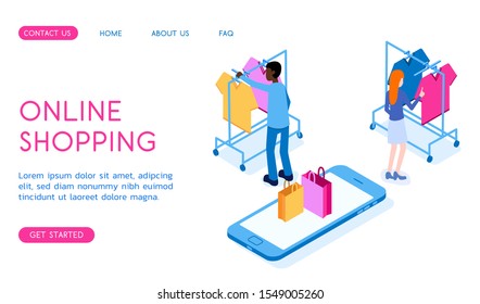 Online shopping vector isometric modern illustration. 