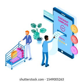 Online shopping vector isometric modern illustration. 