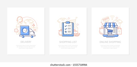 Online shopping - vector line design style banners set