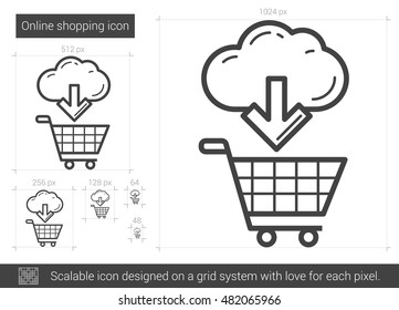 Icono de línea vectorial de compra en línea aislado en fondo blanco. Icono de línea de compras en línea para infografía, sitio web o aplicación. Icono escalable diseñado en un sistema de cuadrícula.