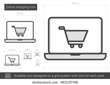 Online shopping vector line icon isolated on white background. Online shopping line icon for infographic, website or app. Scalable icon designed on a grid system.